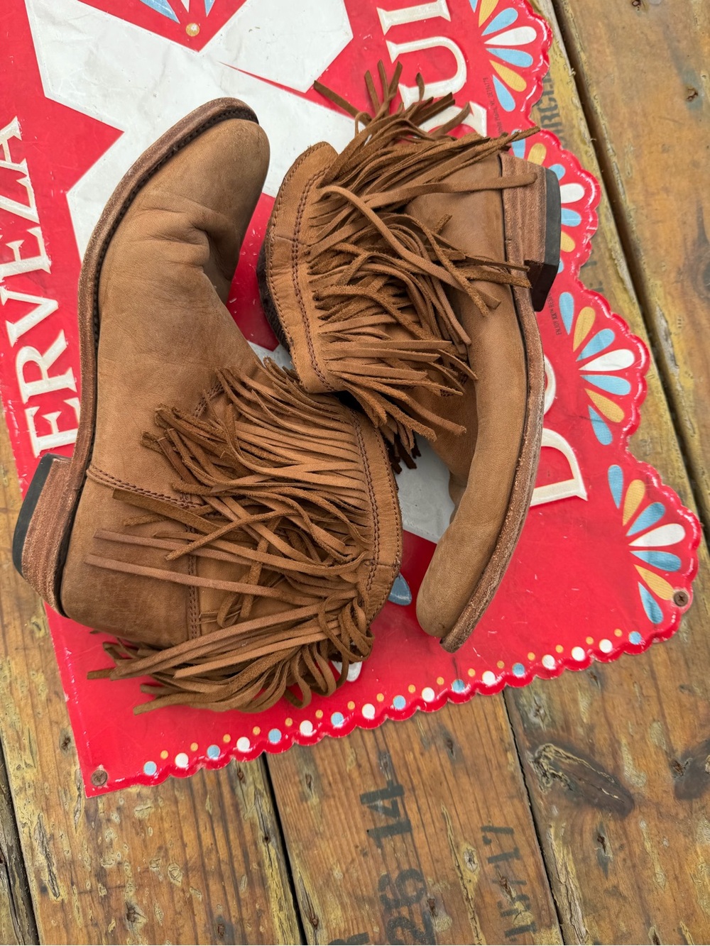 LIBERTY Black Brown Suede Fringe Ankle Booties